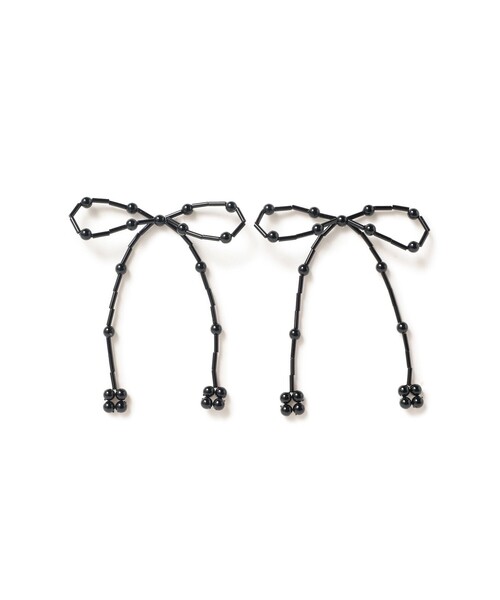 Ray BEAMS（レイビームス）の「ビーズ リボン ピアス（ピアス（両耳用）・レディース・ホワイト/ブラック・ONE SIZE）」の2枚目の写真