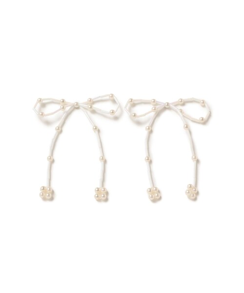 Ray BEAMS（レイビームス）の「ビーズ リボン ピアス（ピアス（両耳用）・レディース・ホワイト/ブラック・ONE SIZE）」の4枚目の写真