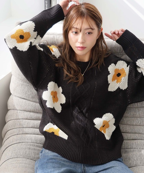セール】花柄ケーブルニット（ニット/セーター）｜LAFFMO（ラフモ）の