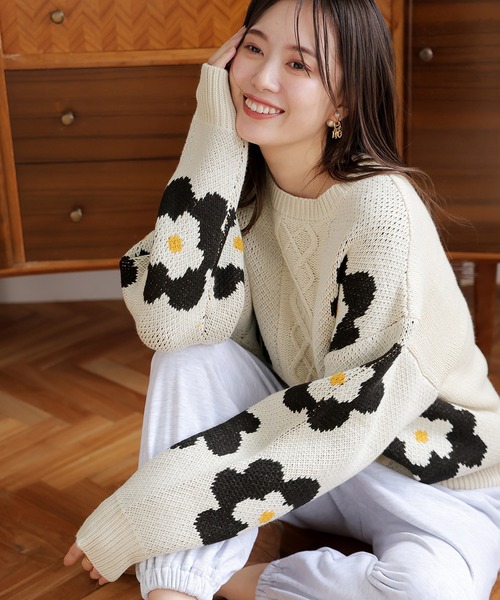 セール】花柄ケーブルニット（ニット/セーター）｜LAFFMO（ラフモ）の