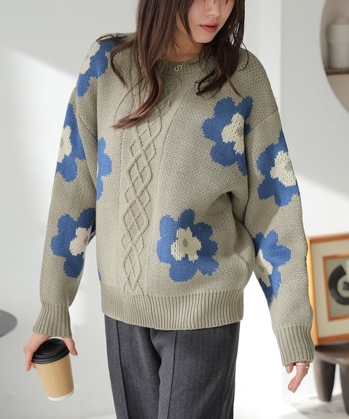 セール】花柄ケーブルニット（ニット/セーター）｜LAFFMO（ラフモ）の