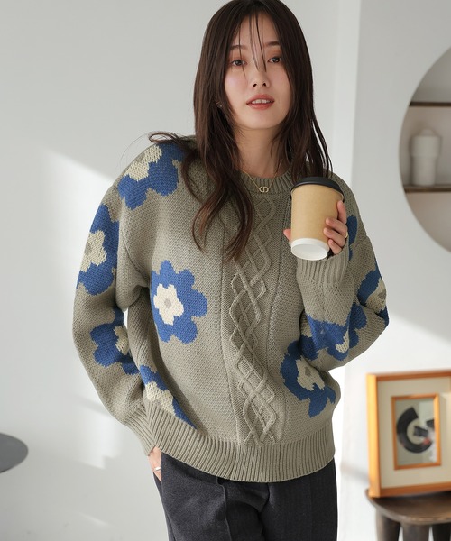 セール】花柄ケーブルニット（ニット/セーター）｜LAFFMO（ラフモ）の