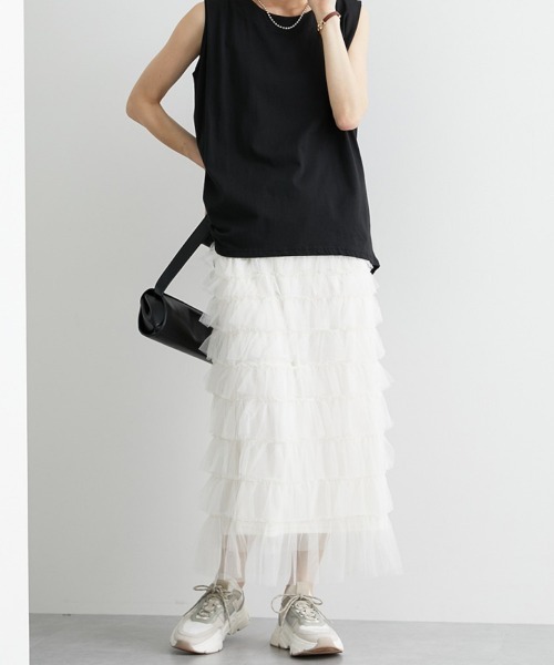 nissen（ニッセン）の「フリルティアードチュールスカート（スカート・レディース・ブラック/ライトグレー/アイボリー・LL/M/L）」の4枚目の写真