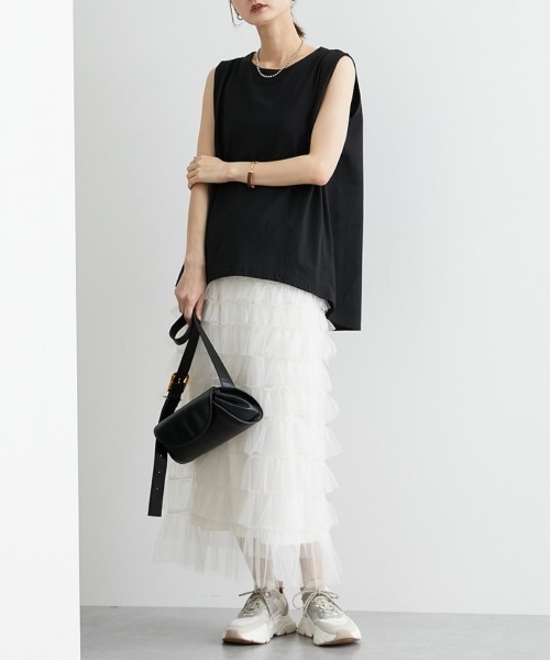 nissen（ニッセン）の「フリルティアードチュールスカート（スカート・レディース・ブラック/ライトグレー/アイボリー・LL/M/L）」の5枚目の写真