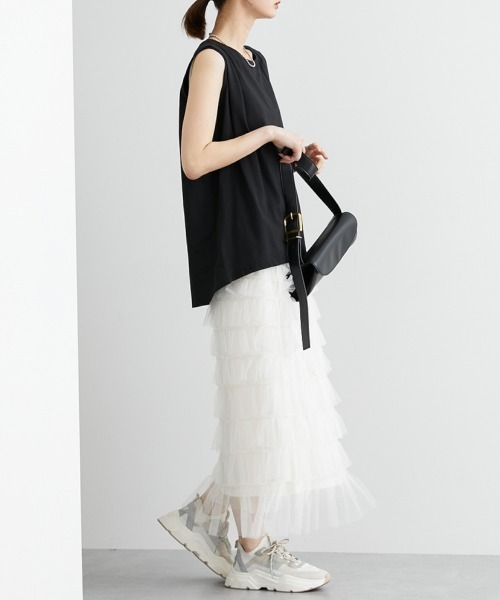 nissen（ニッセン）の「フリルティアードチュールスカート（スカート・レディース・ブラック/ライトグレー/アイボリー・LL/M/L）」の6枚目の写真