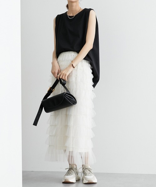 nissen（ニッセン）の「フリルティアードチュールスカート（スカート・レディース・ブラック/ライトグレー/アイボリー・LL/M/L）」の7枚目の写真