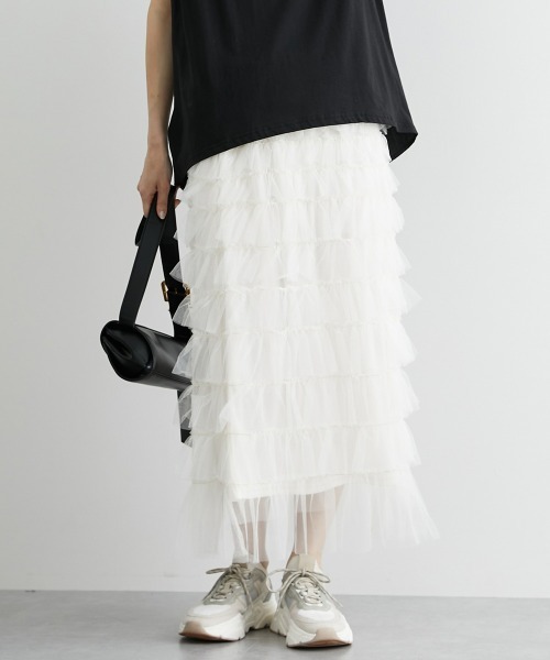 nissen（ニッセン）の「フリルティアードチュールスカート（スカート・レディース・ブラック/ライトグレー/アイボリー・LL/M/L）」の9枚目の写真