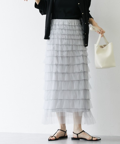 nissen（ニッセン）の「フリルティアードチュールスカート（スカート・レディース・ブラック/ライトグレー/アイボリー・LL/M/L）」の12枚目の写真