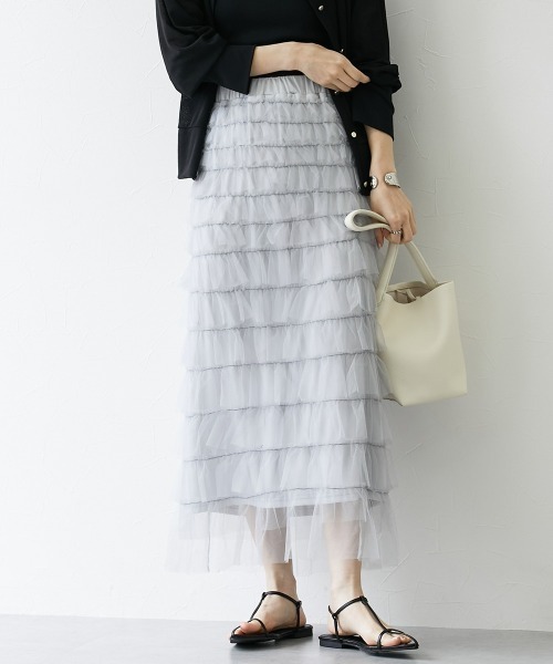 nissen（ニッセン）の「フリルティアードチュールスカート（スカート・レディース・ブラック/ライトグレー/アイボリー・LL/M/L）」の17枚目の写真