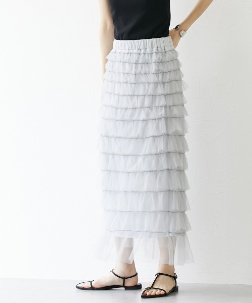 nissen（ニッセン）の「フリルティアードチュールスカート（スカート・レディース・ブラック/ライトグレー/アイボリー・LL/M/L）」の19枚目の写真