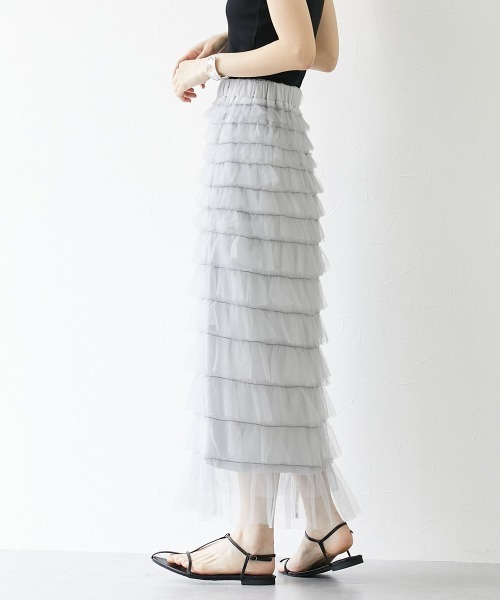 nissen（ニッセン）の「フリルティアードチュールスカート（スカート・レディース・ブラック/ライトグレー/アイボリー・LL/M/L）」の20枚目の写真