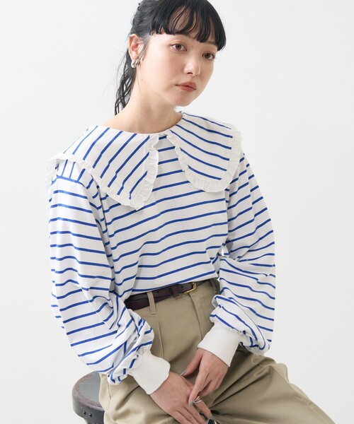 FREAK'S STORE（フリークスストア）の「フリル丸襟 ロンT/丸襟カットソー（Tシャツ/カットソー・レディース・オフホワイト/グレー/サックスブルー/その他15・ﾌﾘ-）」の3枚目の写真