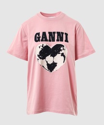 (関税・送料込)Ganni ピンク ドロップショルダー ハート Tシャツ GANNI / ガニー】Light Stretch Jersey Gym Fitted T（Tシャツ