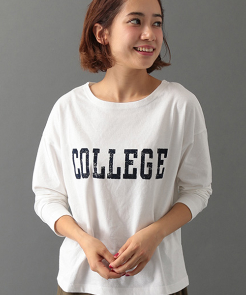 SEVENDAYS=SUNDAY（セブンデイズサンデイ）の「ＣＯＬＬＥＧＥ　ＯＥ天竺　長袖プルオーバー（Tシャツ/カットソー・レディース・カーキ/ネイビー/オフホワイト/杢グレー・MEDIUM/LARGE）」の2枚目の写真