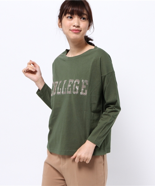 SEVENDAYS=SUNDAY（セブンデイズサンデイ）の「ＣＯＬＬＥＧＥ　ＯＥ天竺　長袖プルオーバー（Tシャツ/カットソー・レディース・カーキ/ネイビー/オフホワイト/杢グレー・MEDIUM/LARGE）」の4枚目の写真