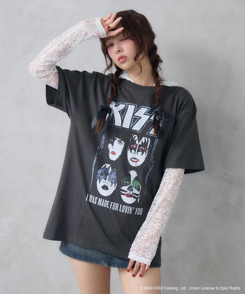 ENVYM(アンビー)の「UNISEX 【KISS】グランジロックTシャツ(Tシャツ/カットソー・レディース・ホワイト/ブラック・FREE)」の2枚目の写真