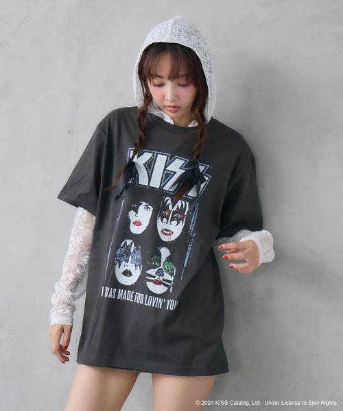 ENVYM(アンビー)の「UNISEX 【KISS】グランジロックTシャツ(Tシャツ/カットソー・レディース・ホワイト/ブラック・FREE)」の5枚目の写真