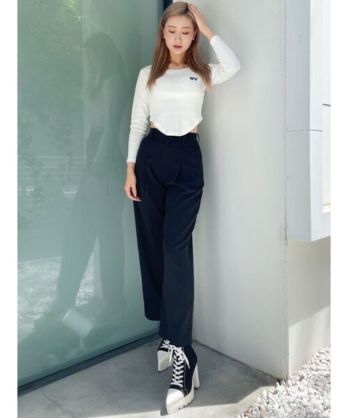 GYDA(ジェイダ)の「round GYロゴプリントラウンドヘムロンT(Tシャツ/カットソー・レディース・ピンク/ブラック/オフホワイト・FREE)」の20枚目の写真