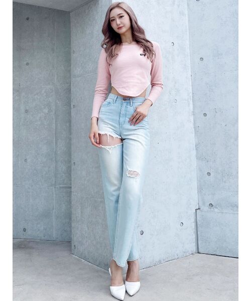 GYDA(ジェイダ)の「round GYロゴプリントラウンドヘムロンT(Tシャツ/カットソー・レディース・ピンク/ブラック/オフホワイト・FREE)」の11枚目の写真