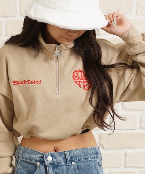 トレーナー スウェット STARTER ハートモチーフ ショート丈 ハーフジップ スウェット / Heart motif short length h セール】STARTER ハートモチーフ ショート丈 ハーフジップ