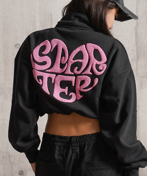 トレーナー スウェット STARTER ハートモチーフ ショート丈 ハーフジップ スウェット / Heart motif short length h セール】STARTER ハートモチーフ ショート丈 ハーフジップ