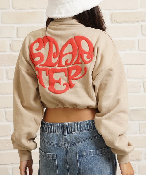 トレーナー スウェット STARTER ハートモチーフ ショート丈 ハーフジップ スウェット / Heart motif short length h セール】STARTER ハートモチーフ ショート丈 ハーフジップ