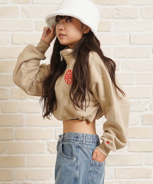 トレーナー スウェット STARTER ハートモチーフ ショート丈 ハーフジップ スウェット / Heart motif short length h セール】STARTER ハートモチーフ ショート丈 ハーフジップ