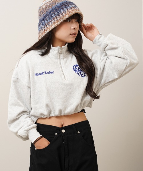 トレーナー スウェット STARTER ハートモチーフ ショート丈 ハーフジップ スウェット / Heart motif short length h セール】STARTER ハートモチーフ ショート丈 ハーフジップ