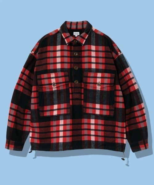 AOZORA（アオゾラ）の「AOZORA/アオゾラ　ネルチェックプルオーバーシャツ（シャツ/ブラウス・メンズ・ライトグリーン/レッド/ピンク・X-LARGE/LARGE/MEDIUM）」の3枚目の写真