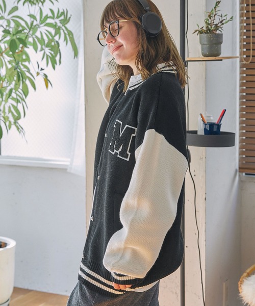 ワッペン刺繍 配色ニットスタジャン MONO-MART LADY'S│MONO-MART