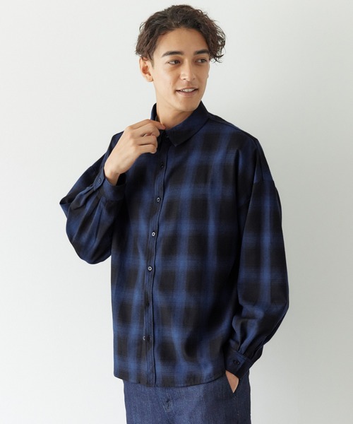 coca(coca)(コカ)の「オンブレチェック ネルシャツ(シャツ/ブラウス・メンズ・ブルー/ブラック・M/L/XL)」の8枚目の写真