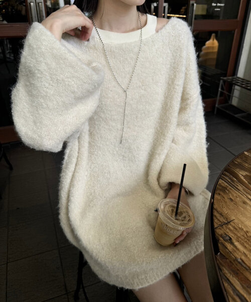 mystic(ミスティック)の「ブークレMIXニット(ニット/セーター・レディース・ピンク/ベージュ/アイボリー/グレー/ブルー・FREE)」の8枚目の写真