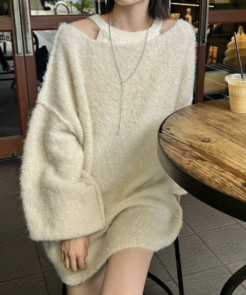 mystic(ミスティック)の「ブークレMIXニット(ニット/セーター・レディース・ピンク/ベージュ/アイボリー/グレー/ブルー・FREE)」の9枚目の写真