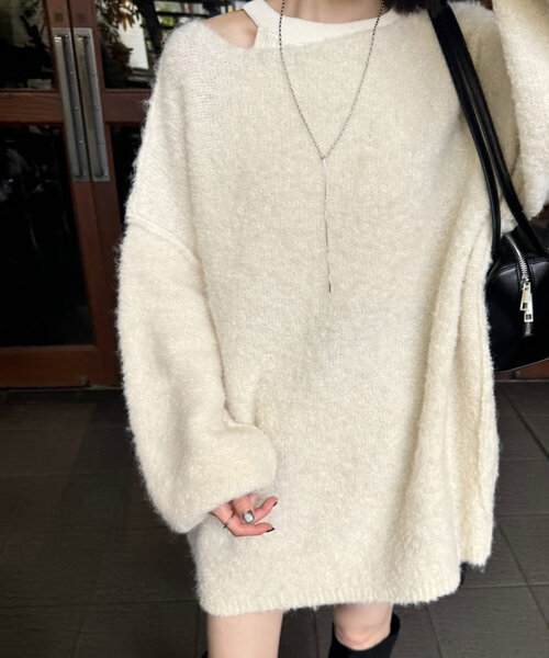 mystic(ミスティック)の「ブークレMIXニット(ニット/セーター・レディース・ピンク/ベージュ/アイボリー/グレー/ブルー・FREE)」の12枚目の写真