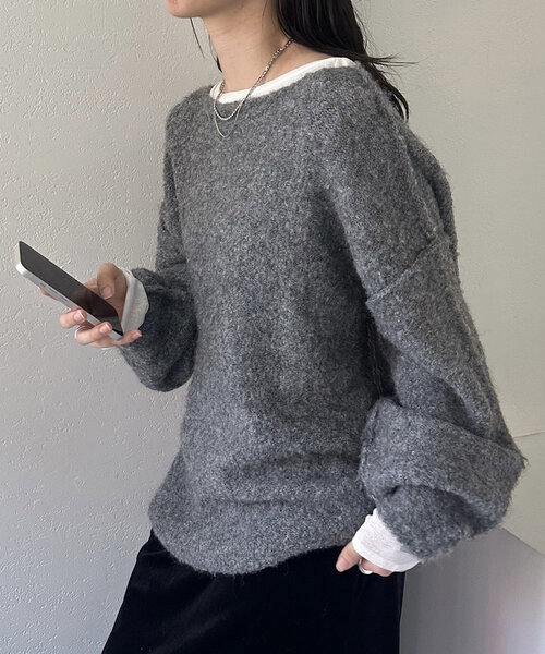 mystic(ミスティック)の「ブークレMIXニット(ニット/セーター・レディース・ピンク/ベージュ/アイボリー/グレー/ブルー・FREE)」の14枚目の写真