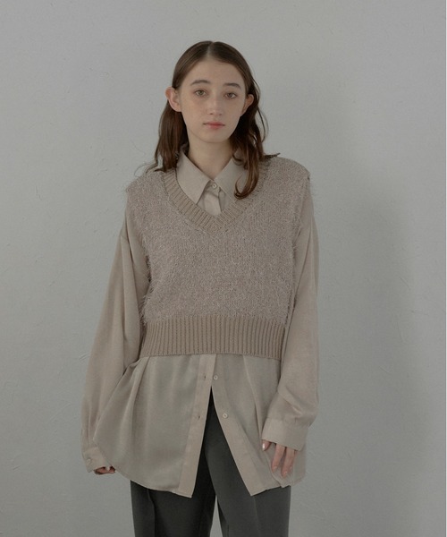 MINERTE（ミネルテ）の「【MINERTE】feather knit vest / フェザーニットベスト（ベスト・レディース・ブラウン/ブラウン系その他/アイボリー・FREE）」の3枚目の写真