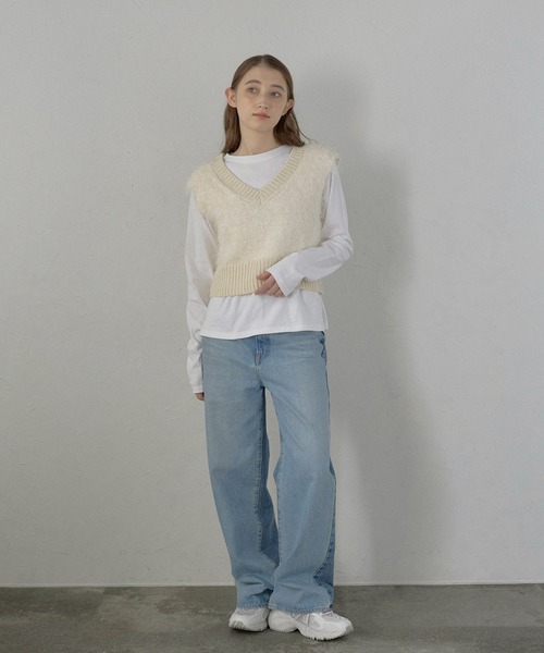 MINERTE（ミネルテ）の「【MINERTE】feather knit vest / フェザーニットベスト（ベスト・レディース・ブラウン/ブラウン系その他/アイボリー・FREE）」の6枚目の写真