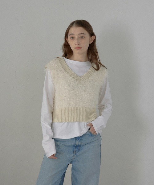 MINERTE（ミネルテ）の「【MINERTE】feather knit vest / フェザーニットベスト（ベスト・レディース・ブラウン/ブラウン系その他/アイボリー・FREE）」の4枚目の写真