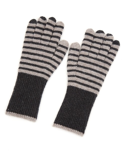 an meets zakka（アンミツザッカ）の「an meets zakka ボーダー起毛ニット手袋（手袋・レディース・ブラウン/レッド/チャコール/イエロー/パープル/ブルー/ブラック・ONESIZE）」の3枚目の写真