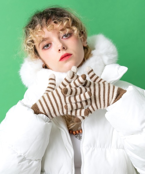 セール】an meets zakka ボーダー起毛ニット手袋 / グローブ