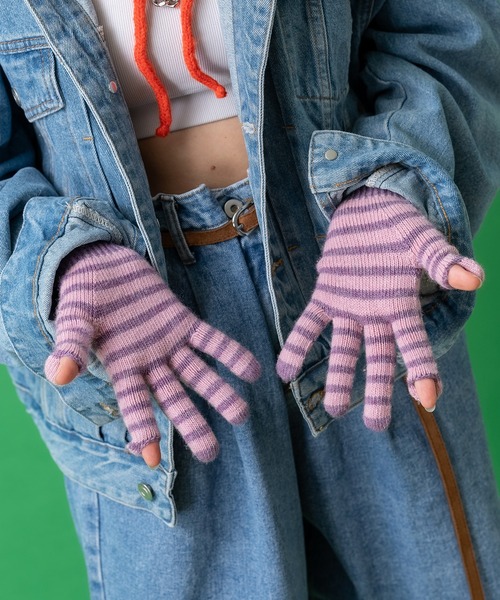 an meets zakka（アンミツザッカ）の「an meets zakka ボーダー起毛ニット手袋（手袋・レディース・ブラウン/レッド/チャコール/イエロー/パープル/ブルー/ブラック・ONESIZE）」の9枚目の写真