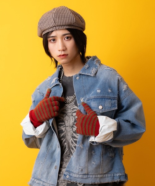 an meets zakka（アンミツザッカ）の「an meets zakka ボーダー起毛ニット手袋（手袋・レディース・ブラウン/レッド/チャコール/イエロー/パープル/ブルー/ブラック・ONESIZE）」の14枚目の写真