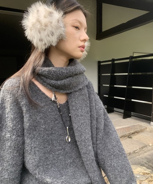 Vネックニット ニットパンツ マフラー 【3点セット】 LON24a124