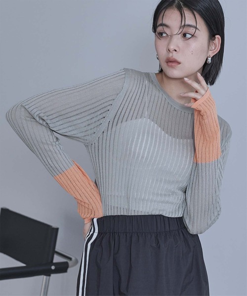miette(ミエット)の「袖口配色シアートップス(Tシャツ/カットソー・レディース・グレー/ブラック/ライトブルー/ホワイト・FREE)」の3枚目の写真