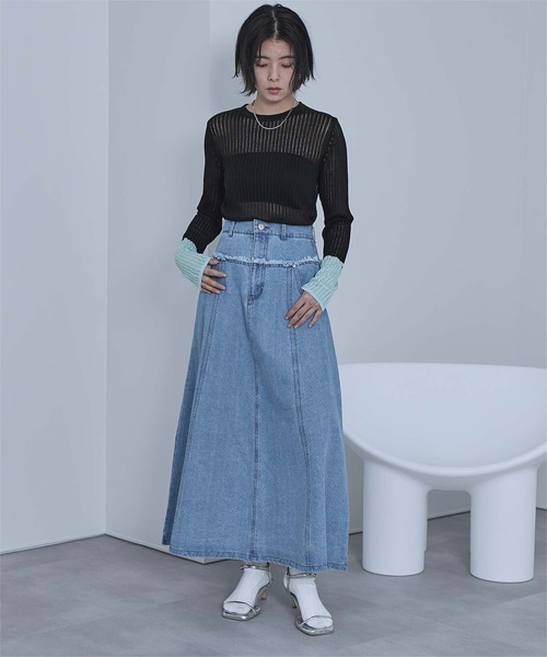 miette(ミエット)の「袖口配色シアートップス(Tシャツ/カットソー・レディース・グレー/ブラック/ライトブルー/ホワイト・FREE)」の12枚目の写真