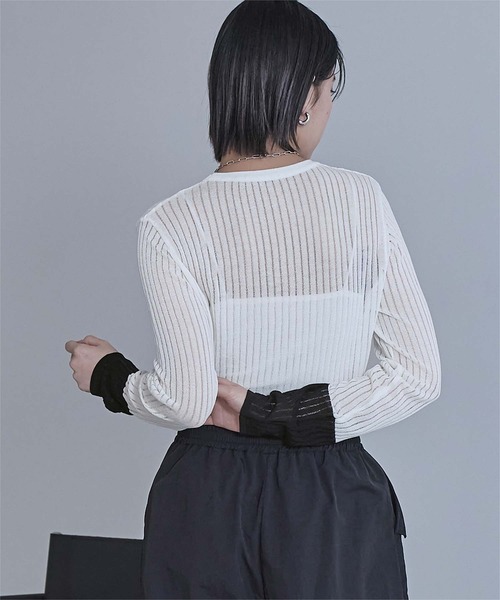 miette(ミエット)の「袖口配色シアートップス(Tシャツ/カットソー・レディース・グレー/ブラック/ライトブルー/ホワイト・FREE)」の6枚目の写真