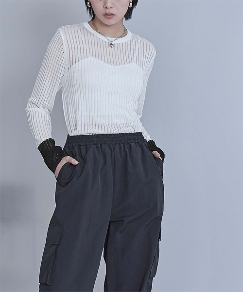 miette(ミエット)の「袖口配色シアートップス(Tシャツ/カットソー・レディース・グレー/ブラック/ライトブルー/ホワイト・FREE)」の7枚目の写真