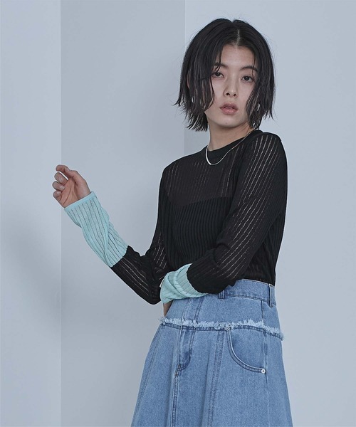 miette(ミエット)の「袖口配色シアートップス(Tシャツ/カットソー・レディース・グレー/ブラック/ライトブルー/ホワイト・FREE)」の16枚目の写真
