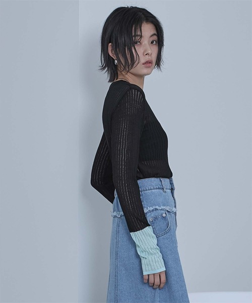 miette(ミエット)の「袖口配色シアートップス(Tシャツ/カットソー・レディース・グレー/ブラック/ライトブルー/ホワイト・FREE)」の17枚目の写真