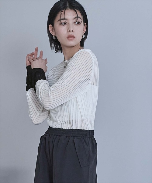 miette(ミエット)の「袖口配色シアートップス(Tシャツ/カットソー・レディース・グレー/ブラック/ライトブルー/ホワイト・FREE)」の8枚目の写真